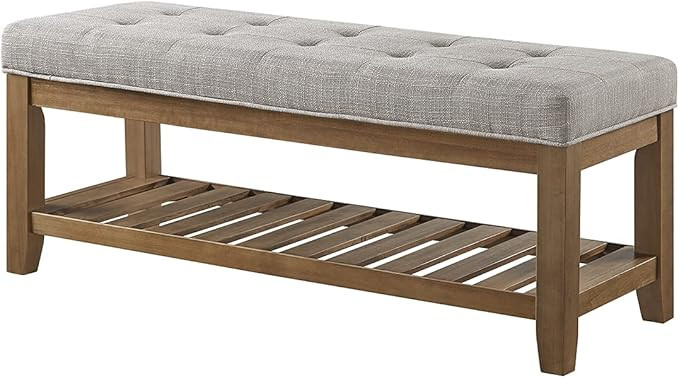 24KF Large Rectangular Upholstered Tufted Linen Fabric Ottoman Bench, Padded Bench with Solid Woo... | Amazon (US)
