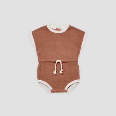 Q by Quincy Mae Baby Girls' Retro Terry Romper - Clay Brown | Target