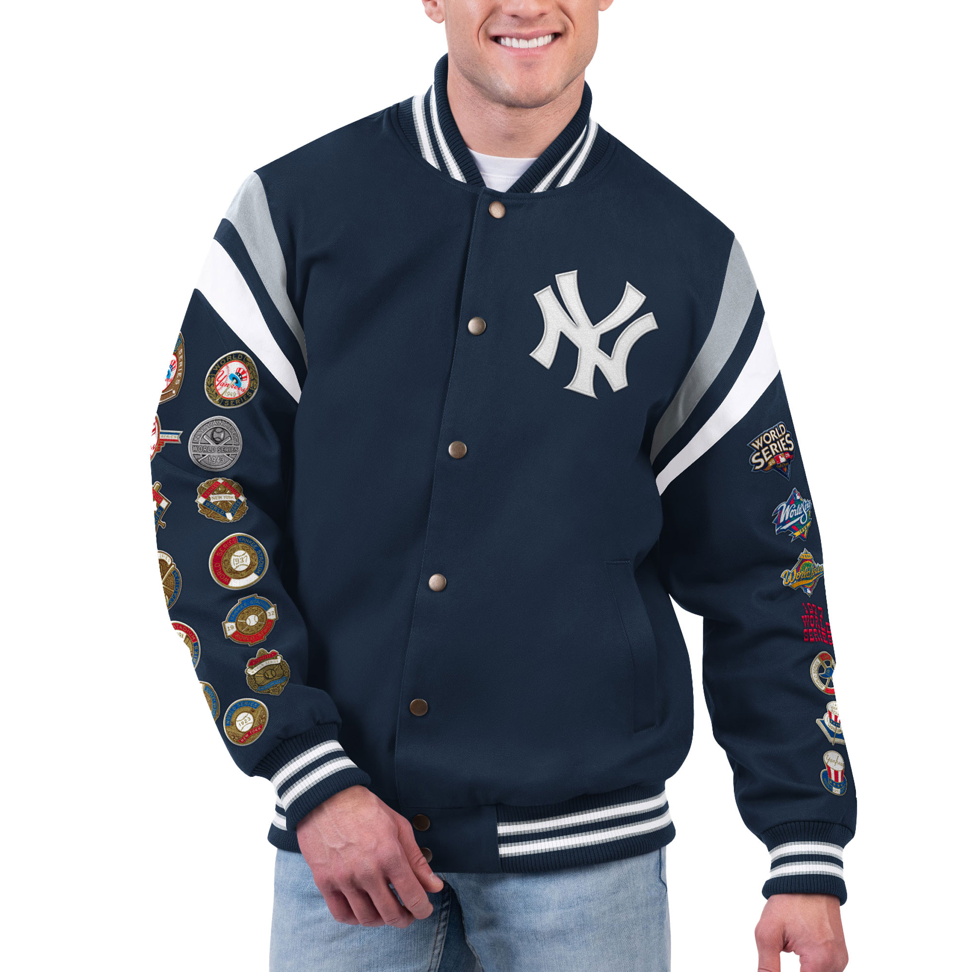 Men's New York Yankees G-III Sports by Carl Banks Navy Quick Full-Snap Varsity Jacket | MLB Shop