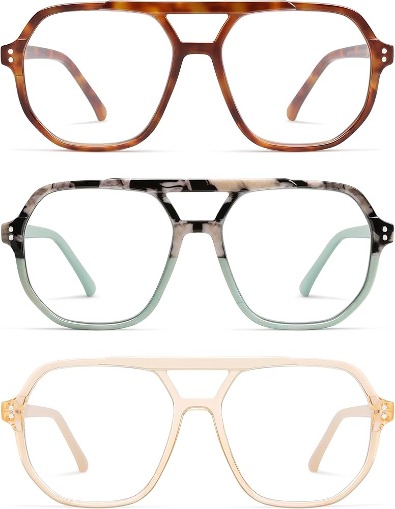 AMOMOMA Trendy Retro Aviator Reading Glasses for Women Men,Classic Large Oversized Reader Blue Li... | Amazon (US)