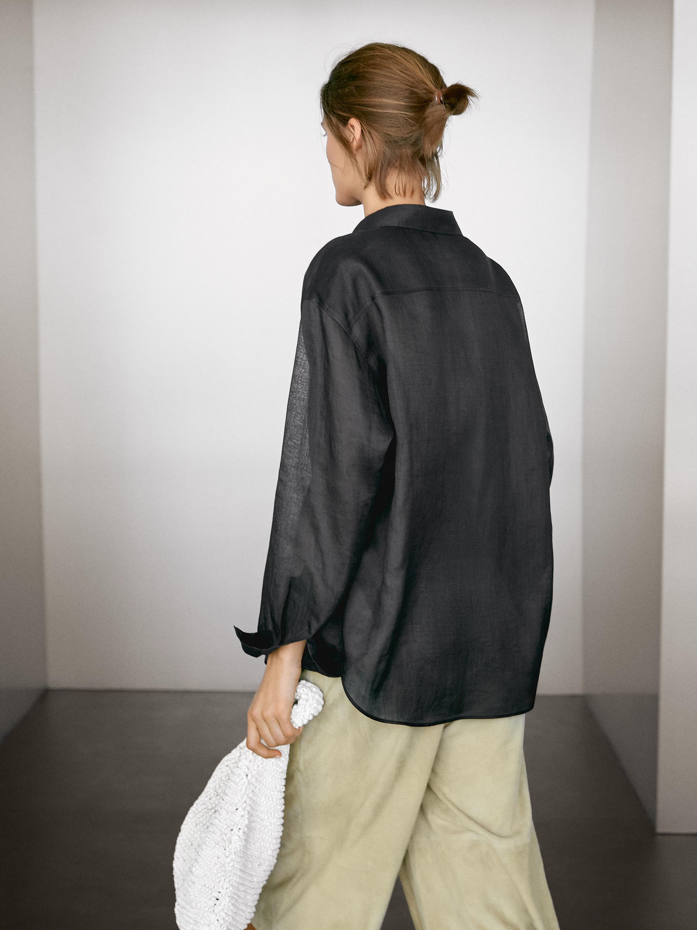 Lightweight semi-sheer 100% ramie shirt | Massimo Dutti UK