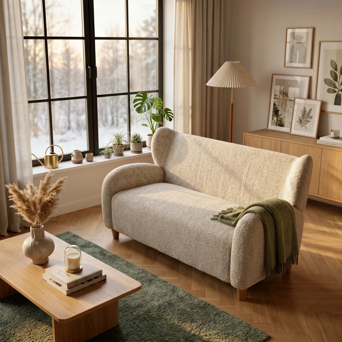 Nordic-Inspired Chenille Accent Chair with Curved Backrest | Statement Loveseat for Living Room, ... | Wayfair North America
