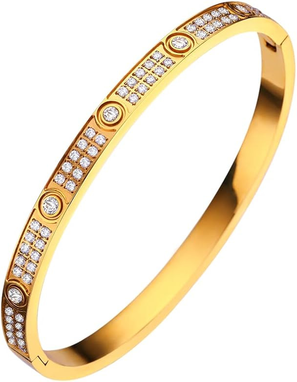 Love Friendship Bracelet Bangle Gold Silver with Cubic Zirconia Stainless Steel Jewelry Oval Bracele | Amazon (US)