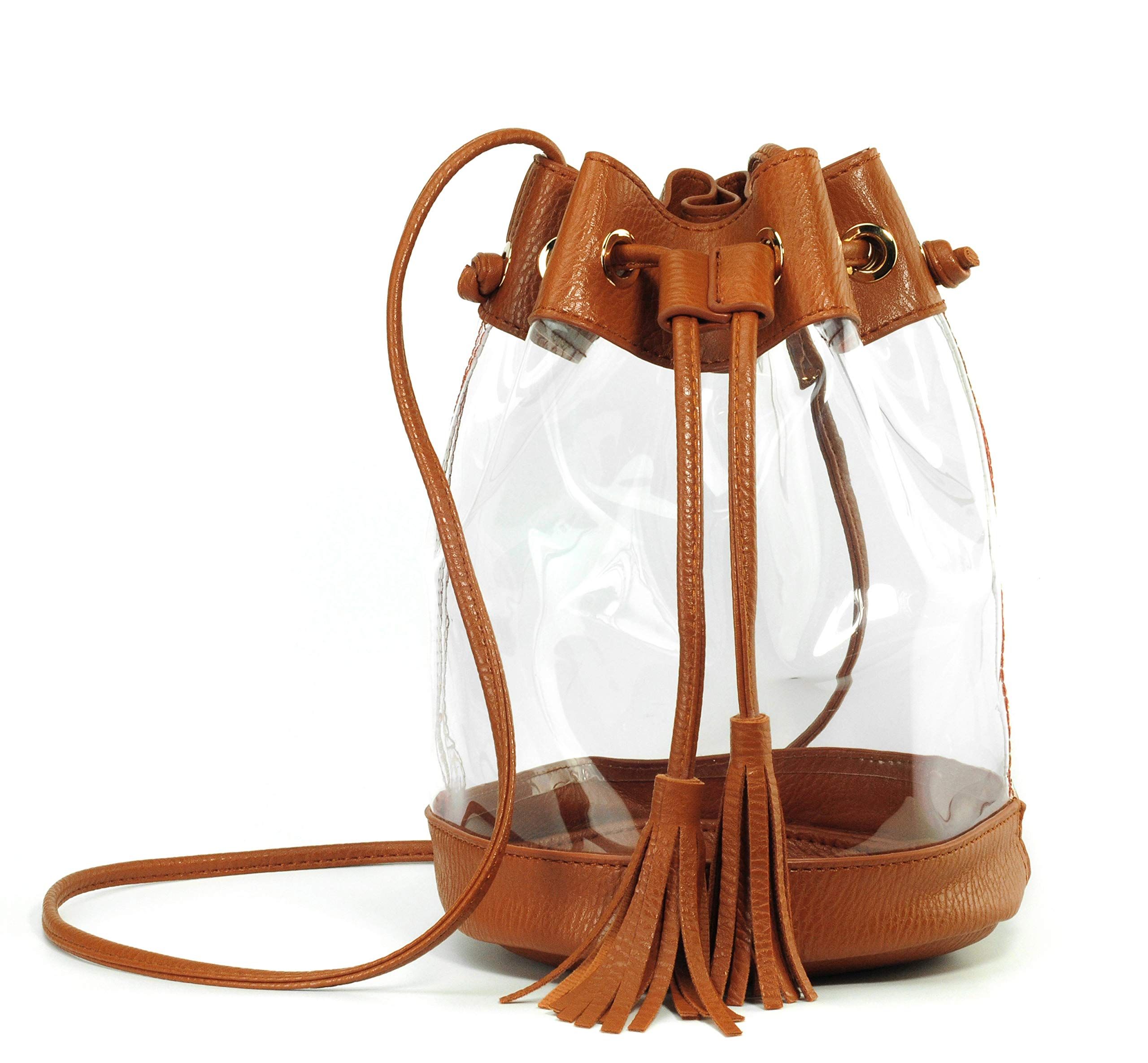 Clear Purse Drawstring Bucket Crossbody Bag with Tassel Women PVC shoulder handbag for stadium appro | Amazon (US)