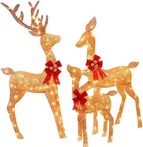 3 Piece Outdoor Christmas Decorations Large Reindeer Lighted Christmas Decorations Outdoor Yard LED  | Amazon (US)