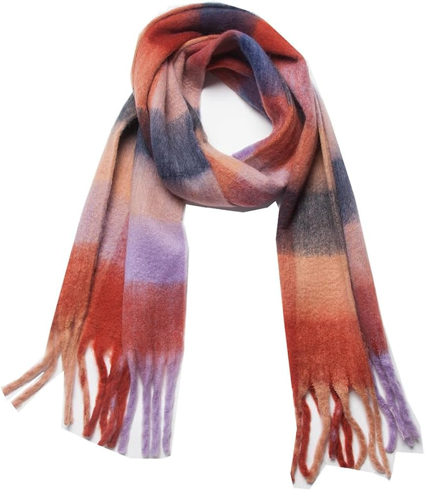 Yatemiole Women's Cashmere Big Coloured Checked Scarf Winter Warm Wrap Scarf | Amazon (US)
