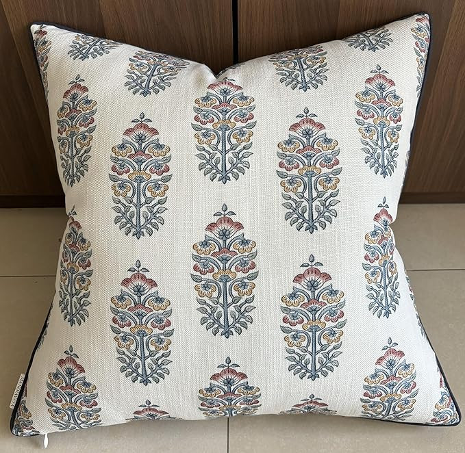 Malta Block Printed Decorative Square Throw Pillow Cover - Decor for Living Room, Sofa, Chair, Pa... | Amazon (US)