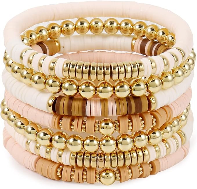 Elegance 11 designs Heishi Beaded Bracelets For Women Polymer Clay Colorful Surfer Stackable Bead... | Amazon (US)