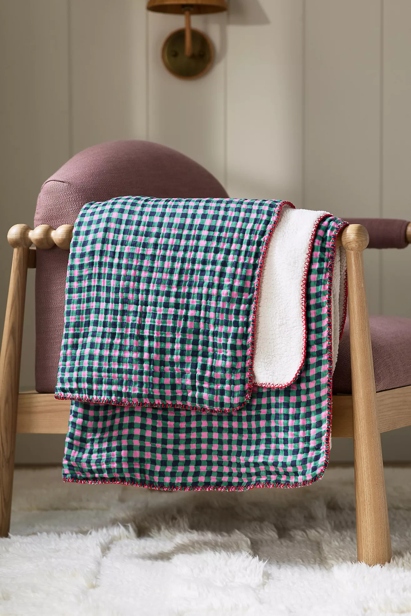 Gauze Cotton Sherpa Floral Printed Throw Blanket | Anthropologie (US)