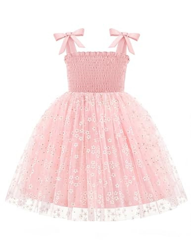 Arshiner Toddler Girl Tutu Dress Bow-Tie Straps Tulle Summer Beach Princess Clothes Floral Pink Birthday for 4t Dresses for Toddler Girls | Amazon (US)