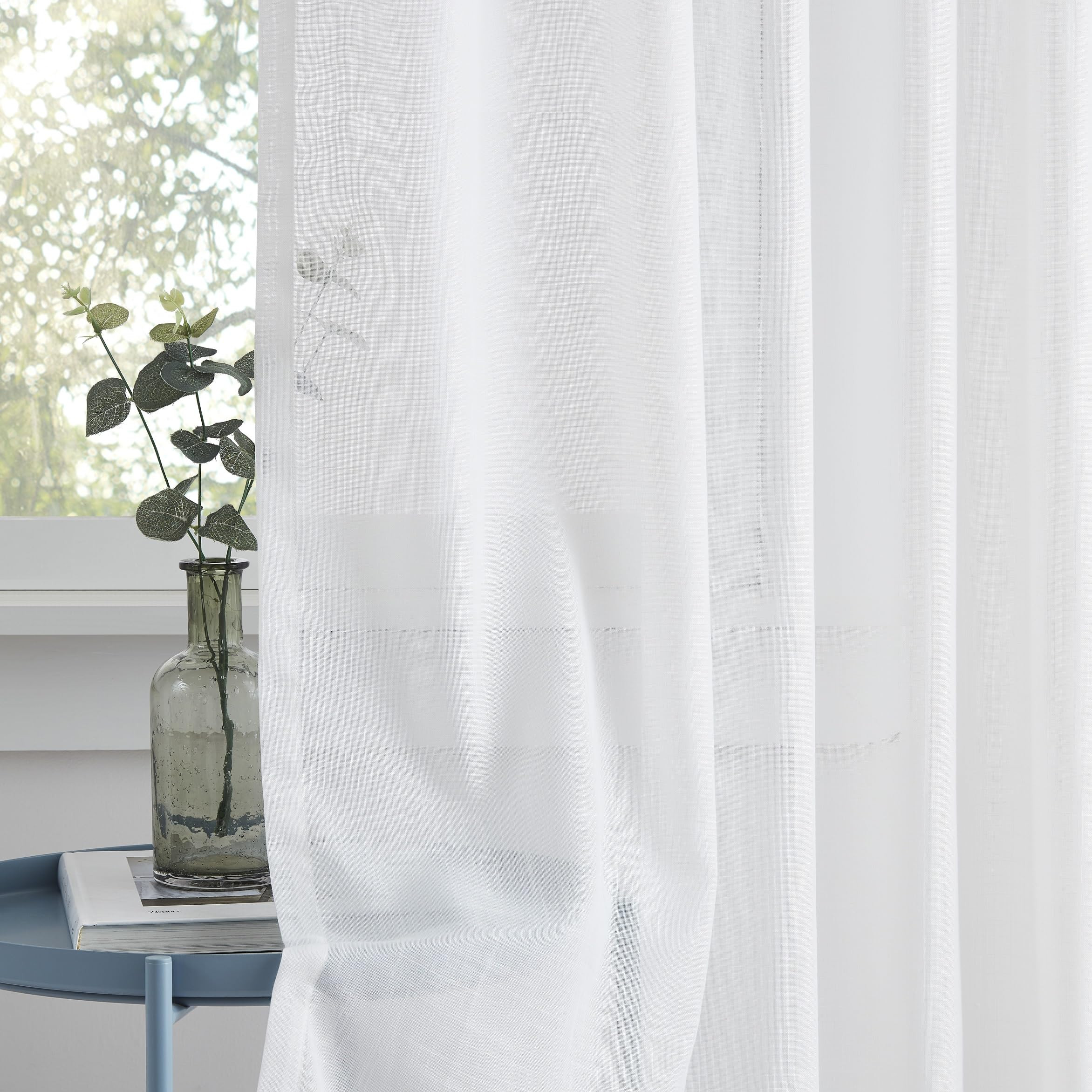 Central Park White Pinch Pleat Sheer Curtain Linen Textured Pleated Drape 84 Inches Long with Bac... | Amazon (US)