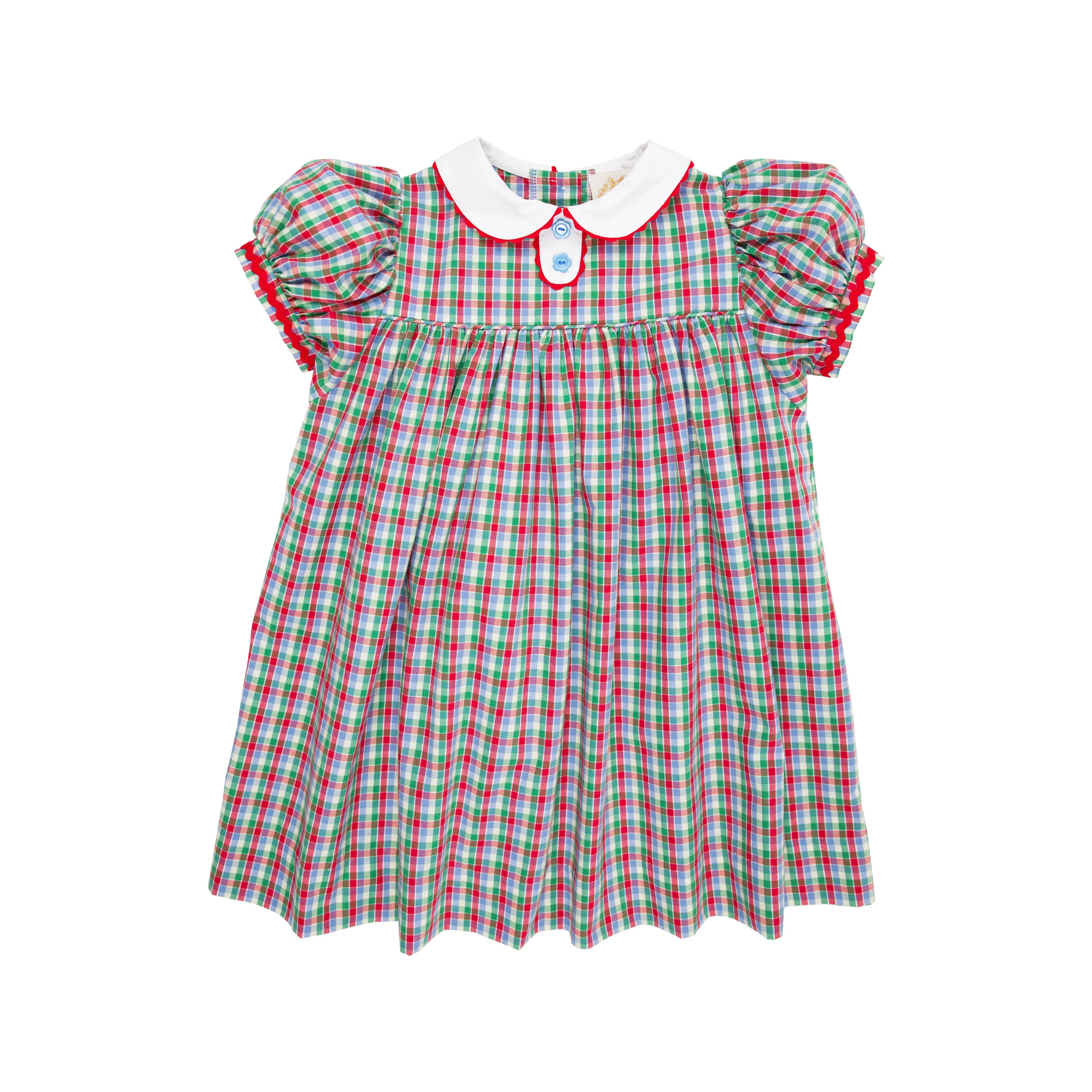 Mary Dal Dress - Miss Porter's Plaid with Richmond Red Ric Rac | The Beaufort Bonnet Company