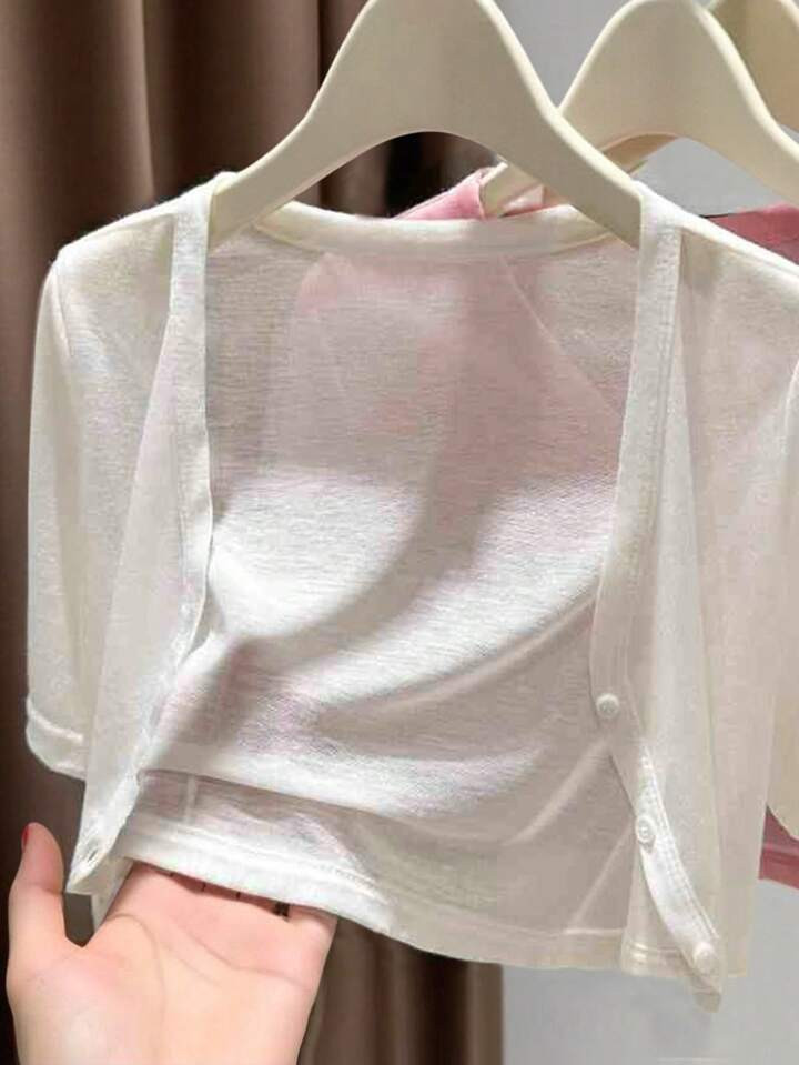 INAWLY Cárdigan corto de manga corta y delgado para mujer, apropiado para salidas y vacaciones | SHEIN