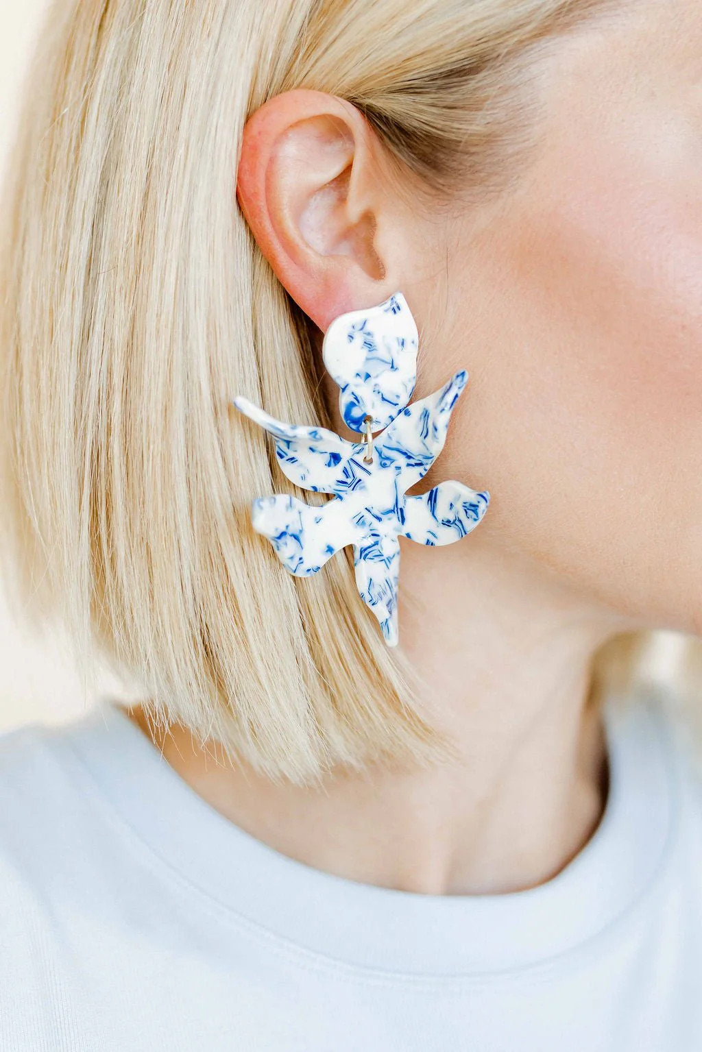 Flora Statement Earrings - Blue China - Shop LINNY CO | LINNY CO LLC
