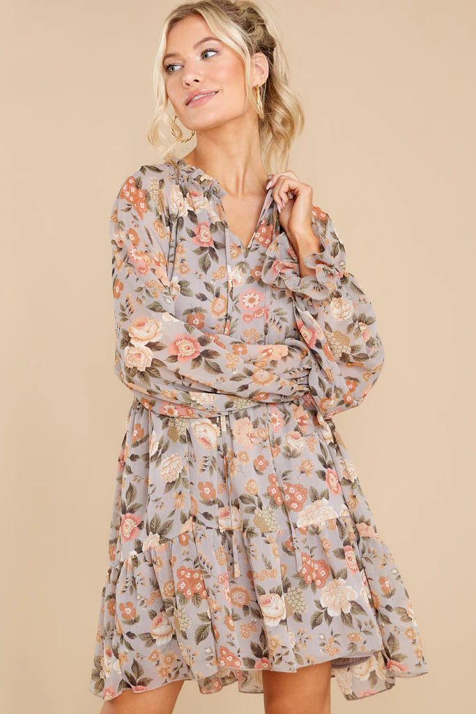 Garden Storm Grey Floral Print Dress | Red Dress 