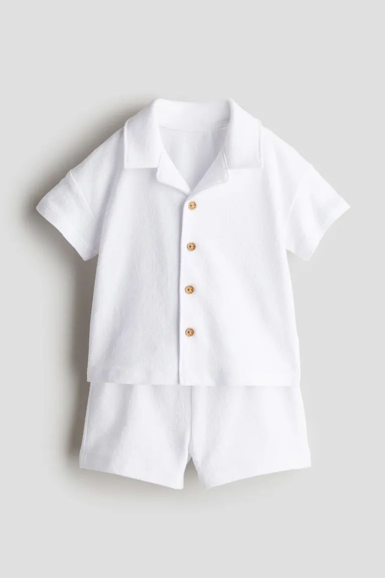 2-piece Cotton Jersey Set - Regular waist - Short sleeve - White - Kids | H&M US | H&M (US + CA)