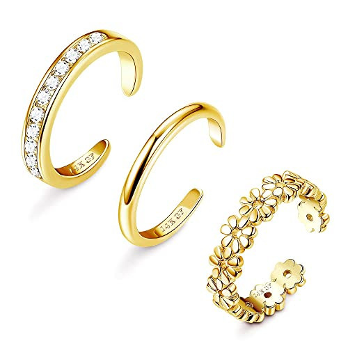 FIASASO 3Pcs Gold Filled Toe Rings for Women Non Tarnish 14K Gold Filled Toe Ring Adjustable Flower Cz Dainty Toe Ring Summer Beach Open Toe Rings Set Toe Jewelry Foot Jewelry | Amazon (US)