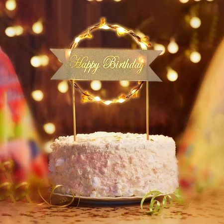Wesracia Happy Birthday Cake Topper Custom Cake Decorations Double-sided Glitter Cards Glowing Decor | Walmart (US)
