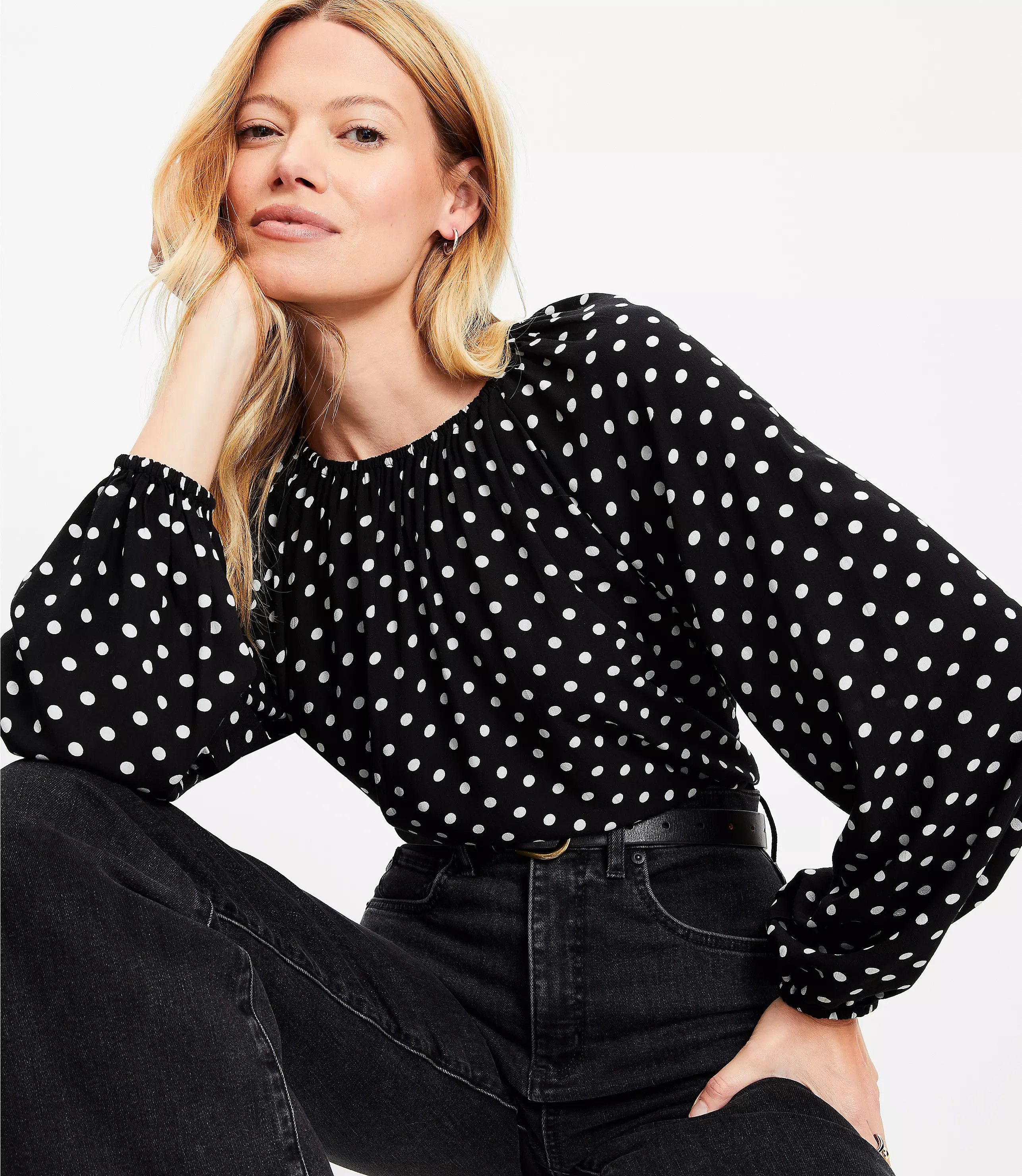 Dotted Shirred Blouse | LOFT
