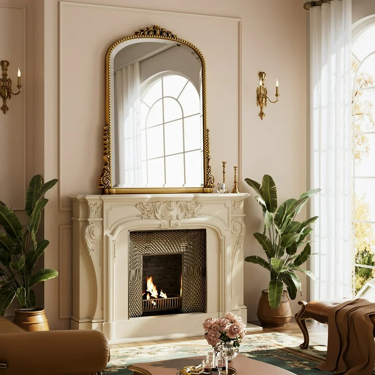 BEAUTYPEAK 32"x 24" Arched Vanity Mirror Decor Wall Mirror for Bathroom,Antique Gold | Walmart (US)