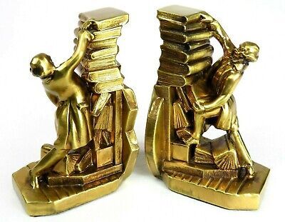 Colonial Librarian Brass Bookends Vintage PM Craftsman Book Stacks Struggle USA   | eBay | eBay US