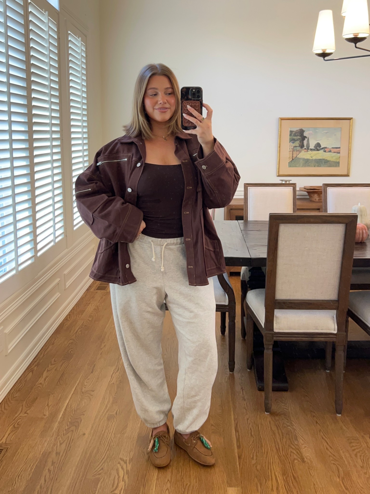 Jacket is from revolve I love the fit it’s oversized and versatile, sweats Abercrombie true to size, Abercrombie no bra tank size M love that you don’t need a bra for it! Shoes are aritzia boat shoes tts 