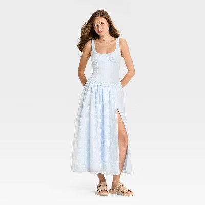 Women's Jacquard Tulle Trim Maxi A-Line Dress - Wild Fable™ Light Blue S | Target