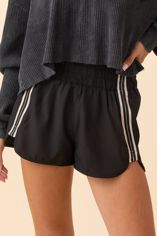 Tempest Black Striped Trim Detail Active Shorts | Pink Lily