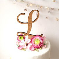 Rustic Cake Topper, Wedding Monogram Single Letter Wood & Cork Rustic Decor | Etsy (US)