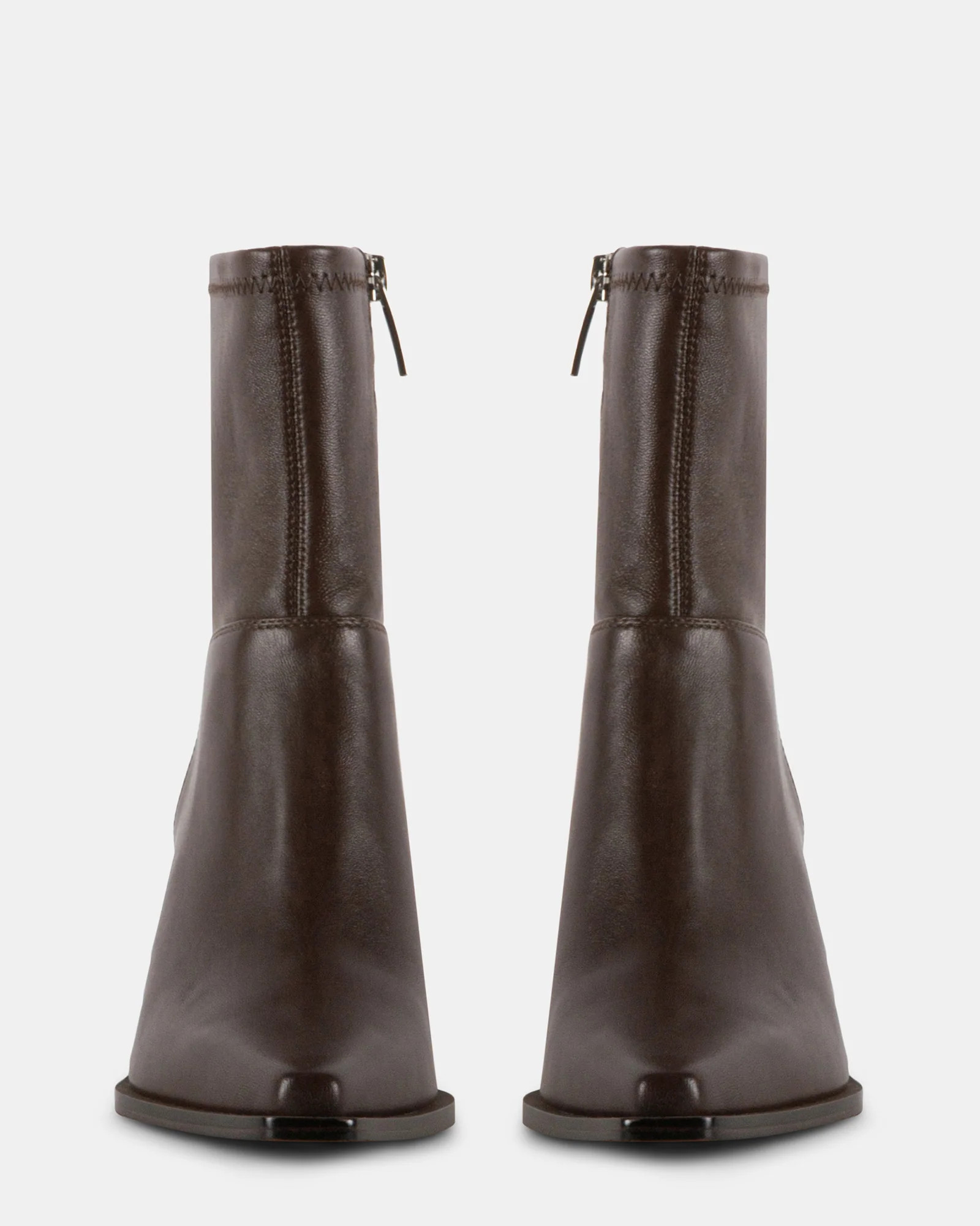 STASIA Brown Leather Pointed Toe Ankle Booties | Women's Designer Boots | Steve Madden (Canada)