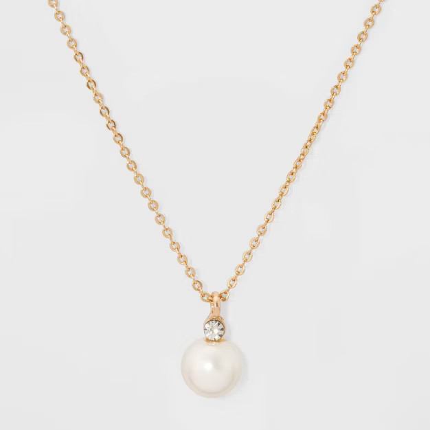 Pearl and Rhinestone Pendant Necklace - A New Day™ | Target