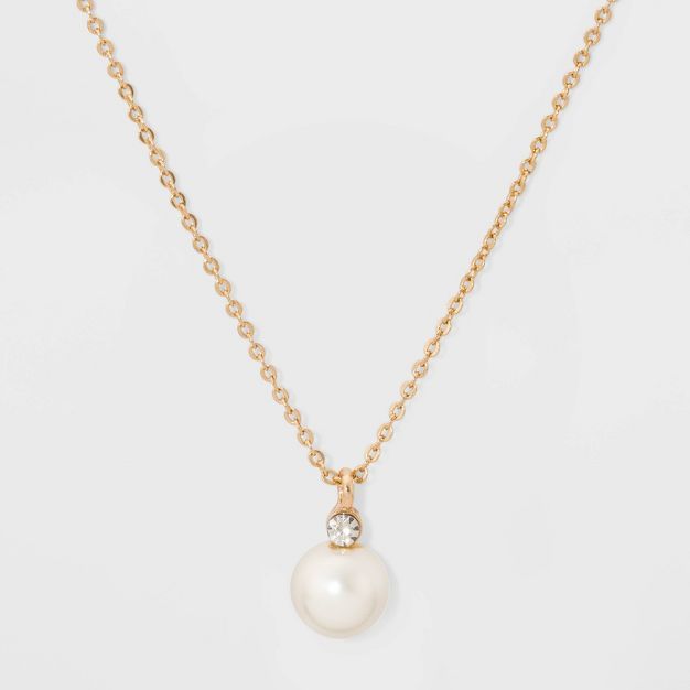 Pearl and Rhinestone Pendant Necklace - A New Day™ | Target