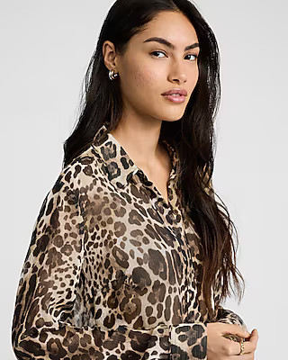 Sheer Chiffon Leopard Print Relaxed Portofino Shirt | Express
