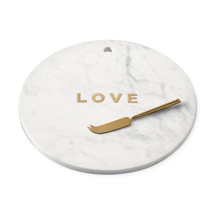 Marble & Brass "Love" Round Board with Knife | Williams-Sonoma