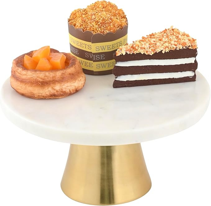 Cruiser’s Caché | 9-Inch Marble Cake Stand | Natural White Marble with Gold Base | Round Desse... | Amazon (US)