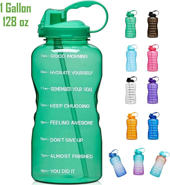 Giotto Large 1 Gallon/128oz Motivational Water Bottle with Time Marker & Straw, Leakproof Tritan ... | Amazon (US)