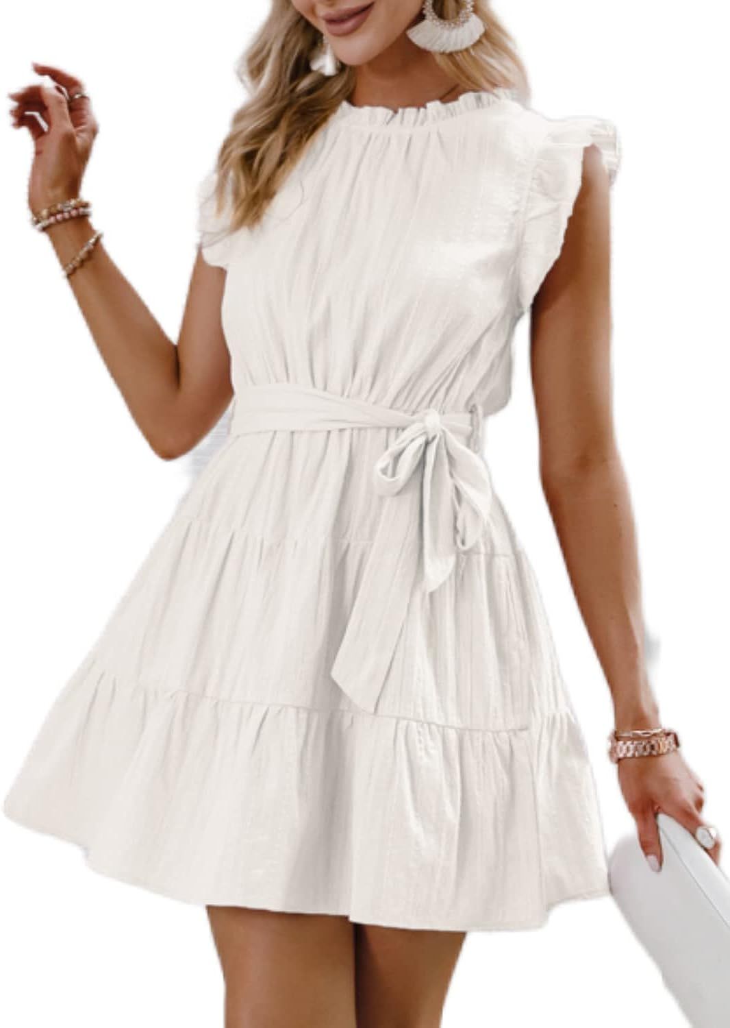 Simplee Women's Summer Crewneck Sleeveless Ruffle Mini Dress Casual High Waist Short Swing A-line... | Amazon (US)
