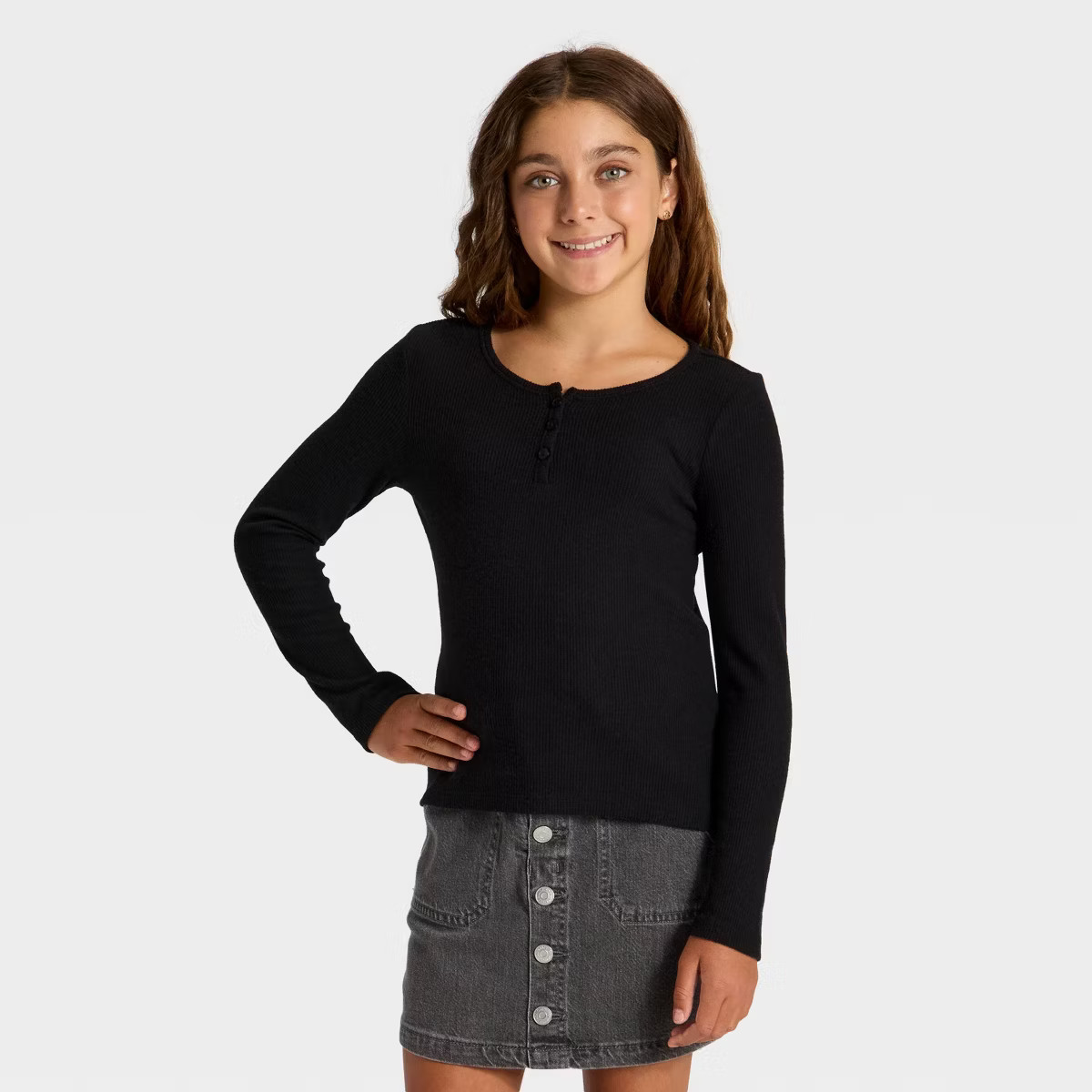 Girls' Long Sleeve Waffle Knit Henley T-Shirt - Cat & Jack™ | Target