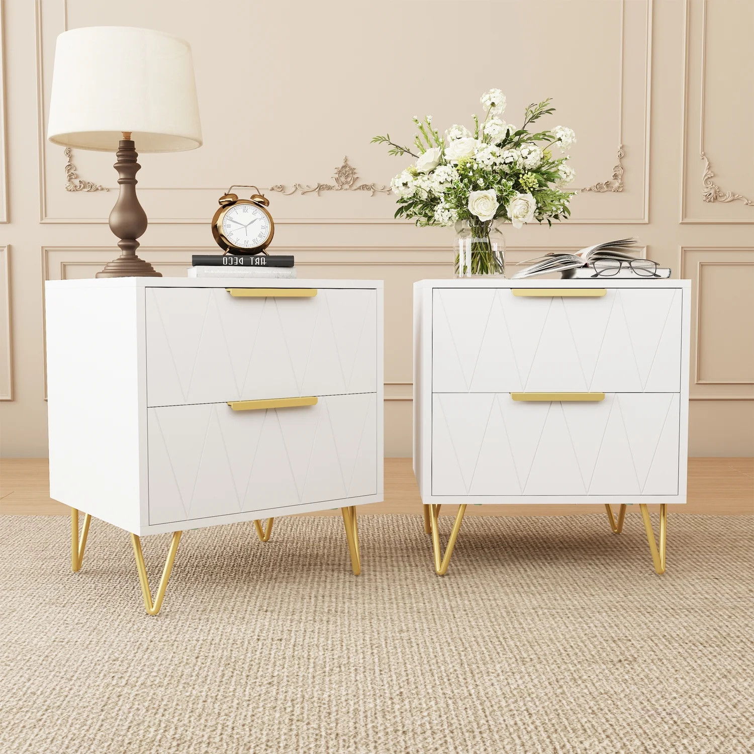 Behost White Nightstand for Bedroom,Modern 2 Drawers Nightstand with Storage,2 Pack | Walmart (US)