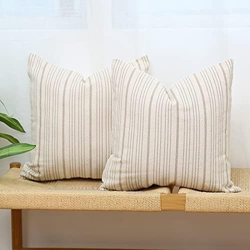 Kiuree Khaki and Cream Farmhouse Throw Pillow Covers 24 x 24, Modern Accent Boho Decorative Pill... | Amazon (US)