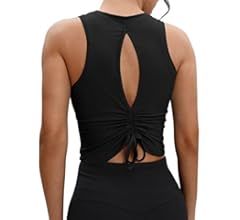 VOOVEEYA Ruched Workout Tank Tops for Women Open Back - Crop Cute Tops Racerback Keyhole Cropped ... | Amazon (US)