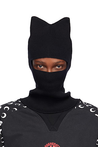 Black Merino Wool Knit Kawaii Balaclava | SSENSE