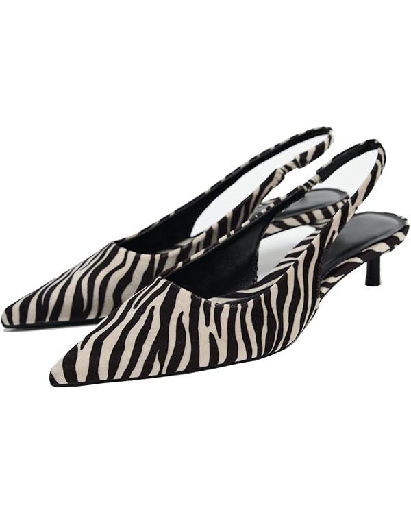 Fashion Leopard Print Slingback Pumps Shoes for Women Pointed Toe Kitten Heels | Amazon (US)