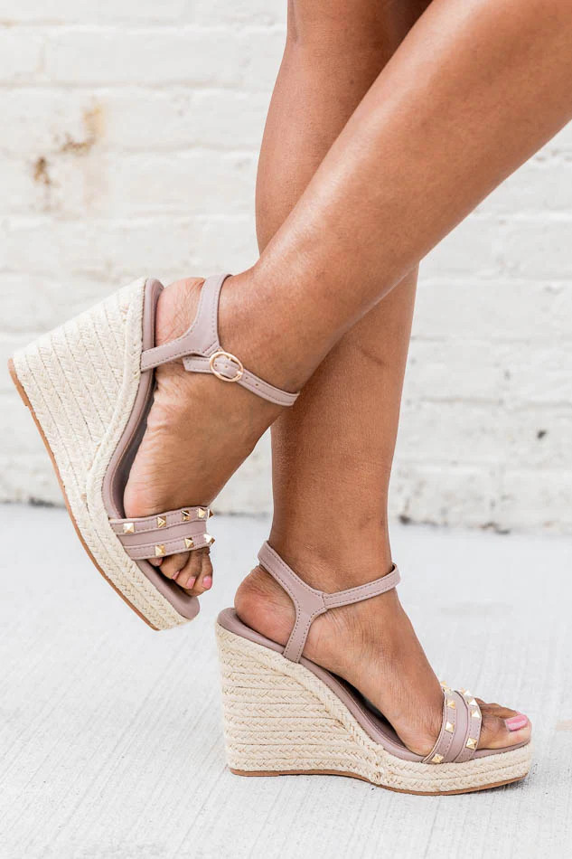 Serena Mocha Stud Detail Wedges FINAL SALE | Pink Lily