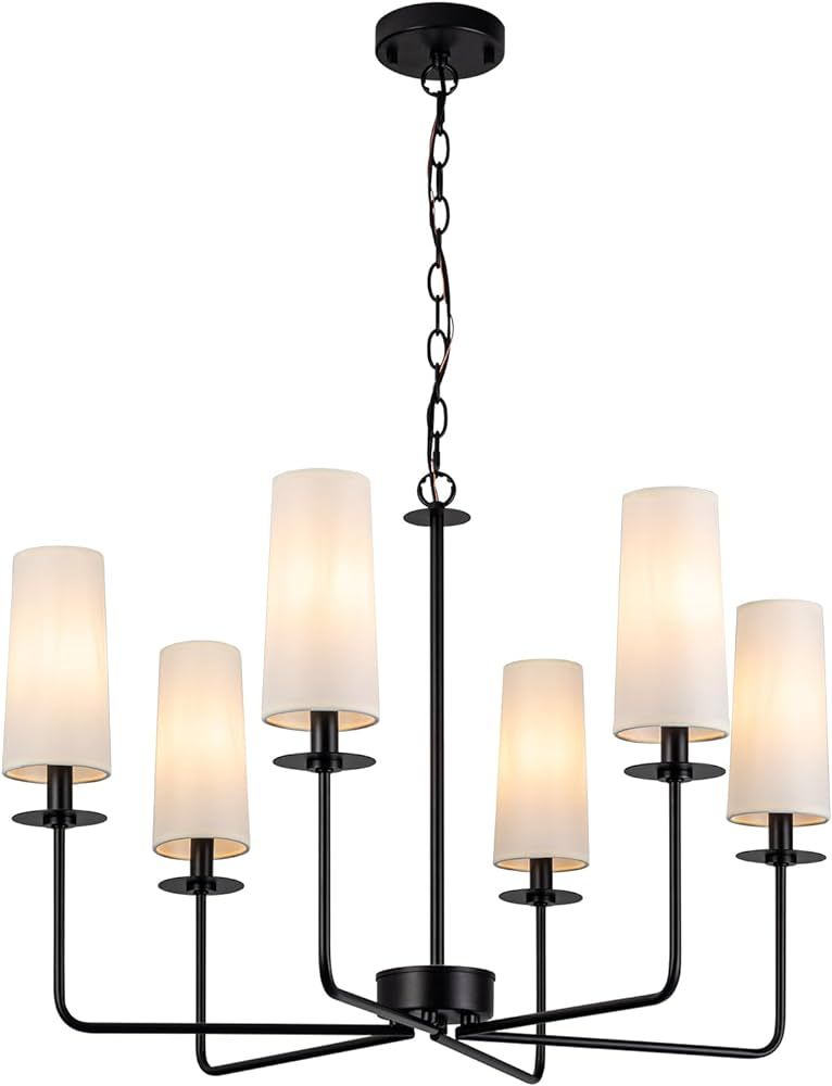 6-Light Modern Chandelier with White Fabric Shade, Farmhouse Chandeliers for Dining Room, Adjusta... | Amazon (US)