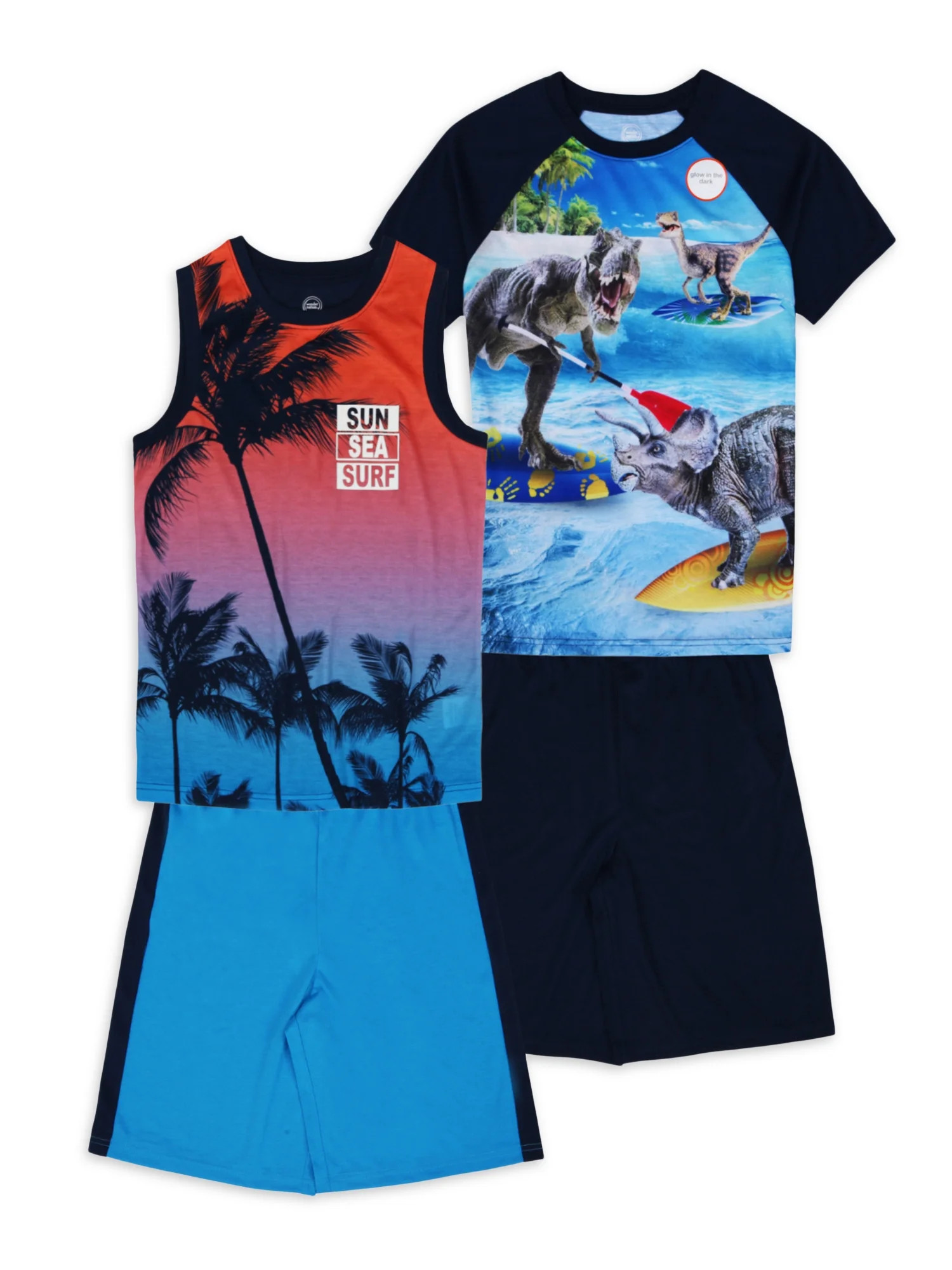 Wonder Nation Boys Dino Pajama Set, 4-Piece, 4-18 & Husky - Walmart.com | Walmart (US)