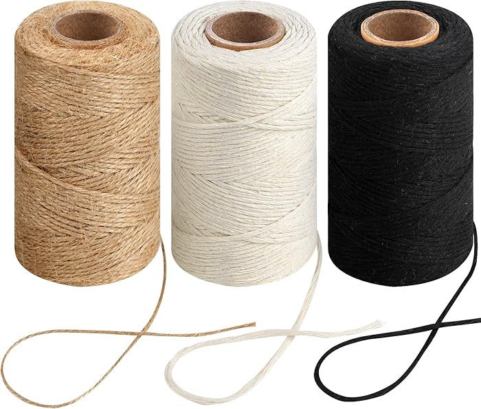 984 Ft Twine String, Natural Jute Twine, 2mm White Cotton Rope, 10ply Black Cotton for Crafts, Ar... | Amazon (US)