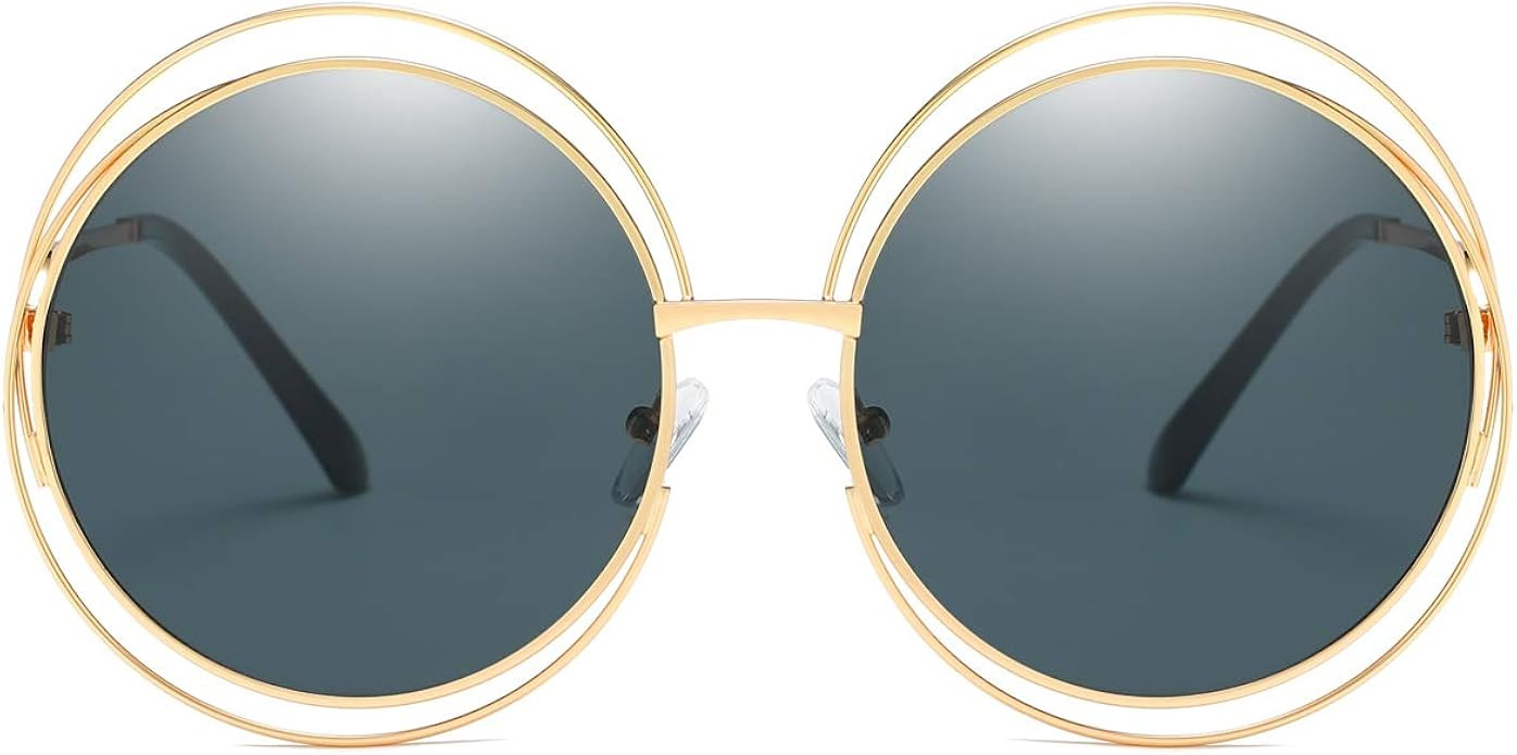Dollger Metal Double Circle Wire Frame Oversized Round Sunglasses for Women | Amazon (US)