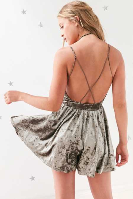 Kimchi Blue Vanessa Velvet Fit + Flare Romper | Urban Outfitters US