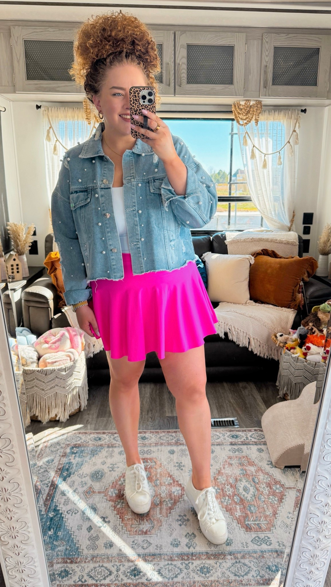This look is giving sporty but make it cute 💗 Such a fun mix and one of those outfits that just instantly feels styled without doing too much 👏 spring outfit | sporty chic outfit | tenniscore outfit | pink skort outfit | amazon fashion | amazon outfit | pearl denim jacket | embellished denim jacket | statement jacket outfit | white tank outfit | basic tank outfit | pink tennis skort | athletic skort outfit | sporty outfit | casual cute outfit | everyday outfit | comfy chic | girly sporty outfit | spring to summer outfit | weekend outfit | running errands outfit | travel outfit | white platform sneakers | platform sneakers outfit | athleisure outfit | easy outfit idea | trendy outfit | affordable fashion | amazon finds

#LTKMidsize #LTKdayinmylife #LTKootd